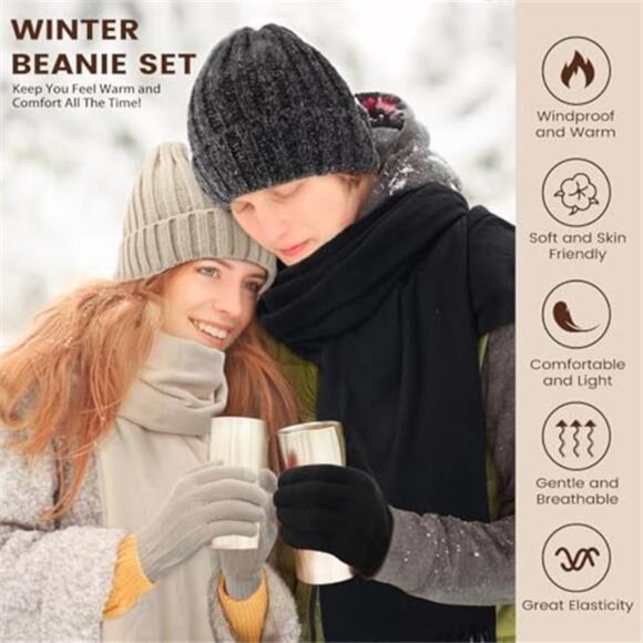 Women\'s Winter Hat Beanie Long Scarf Touch Screen Gloves Set main image 7